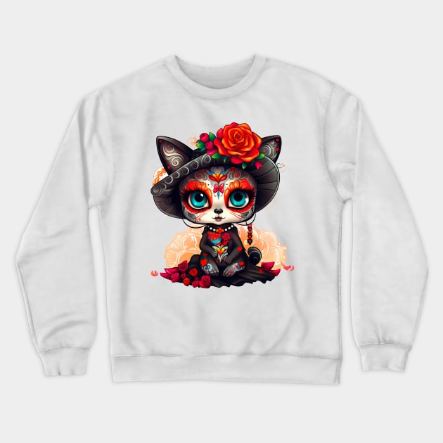 Dia de los Muertos Cat #3 Crewneck Sweatshirt by Chromatic Fusion Studio